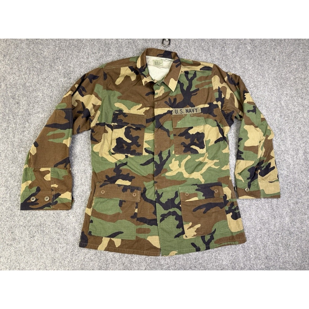 U.S. Navy BDU Uniform Jacket Size Medium Long Woodland Camo Rip-Stop USGI